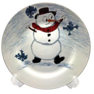Christmas Village Kids Collection Cookie Plate Snowman White Ceramic Collectible